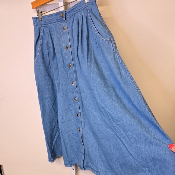 Vintage‎ Russ Studio Women's Denim Midi Skirt Button Front Elastic Waist Size 14 - Picture 6 of 8